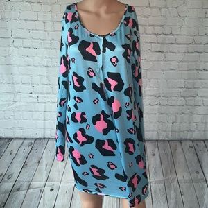 Blue, Pink & Black Leopard Print Button Down Jumper